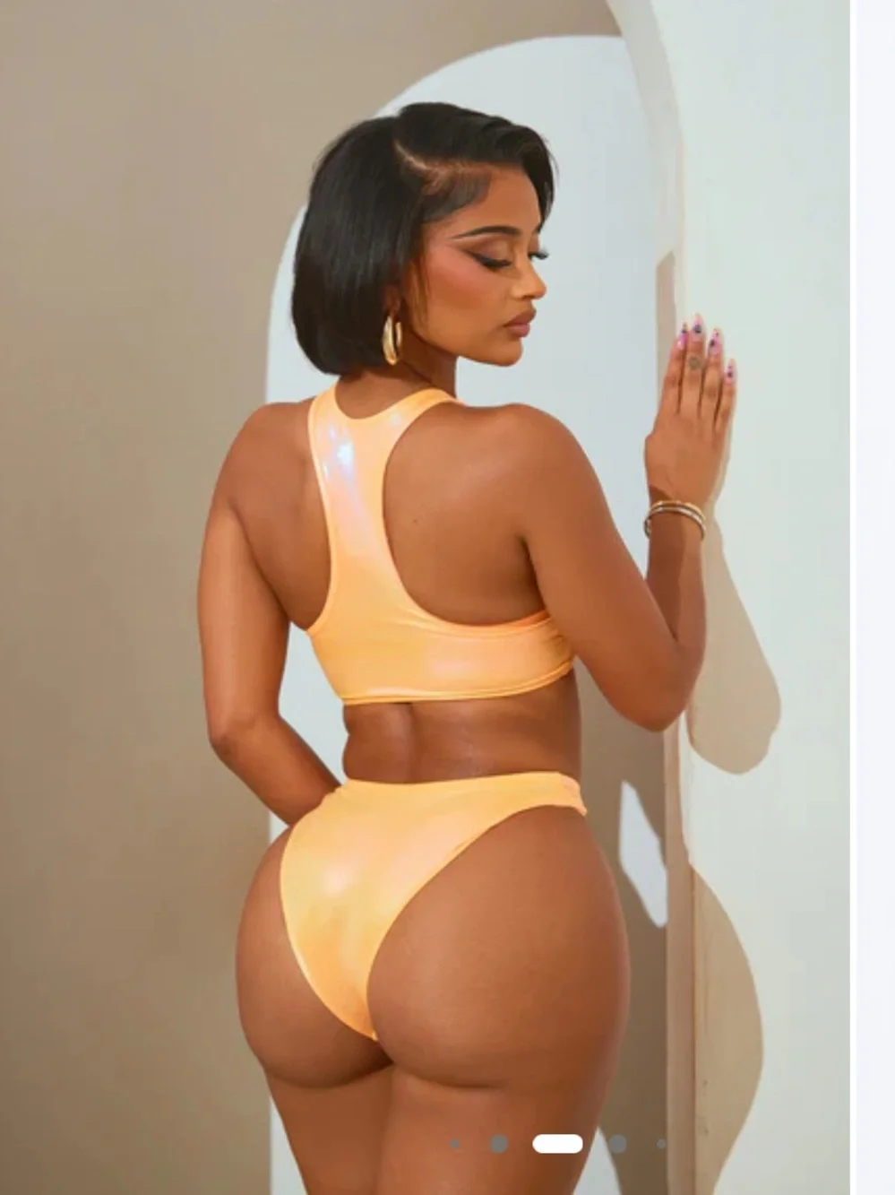 Fashion Nova High-Neck Shimmer Bikini Set - Peach - Picture 3 of 4